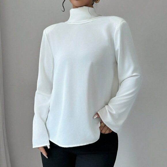 Elegant womens Long Sleeve Fitted Blouse white - Picture 5 of 7